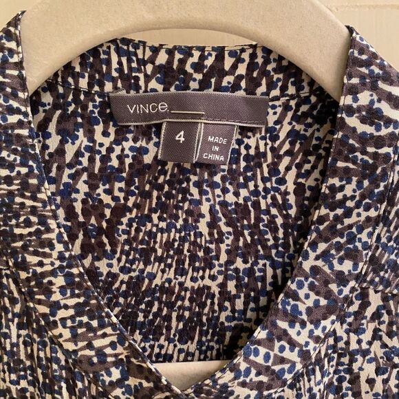 Vince 100% Silk Summer Romper Static Print Size 4 - Picture 3 of 7